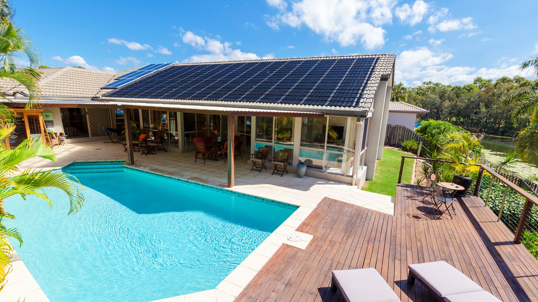 solar panels on pool house roof